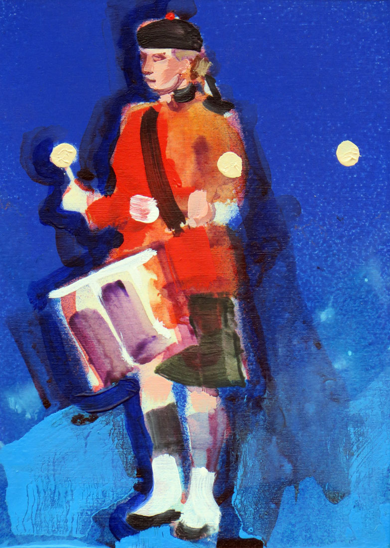 'Drummer Girl II' - 15 x 10.5cm, Acrylic & oil on card, 2016