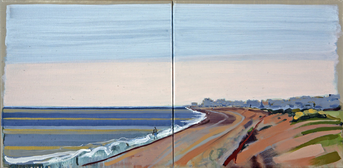'East Coast Promenade (Blue and Gold)' - 30 x 60cm, Oil on canvas, 2008