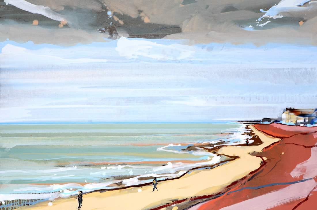 'East Coast Promenade (Gold and Vermillion)' - 82 x 117cm, Oil on linen, 2008