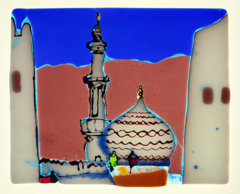 'Nizwa Mosque' - 20.5 x 25cm, Glass & paint, 2020