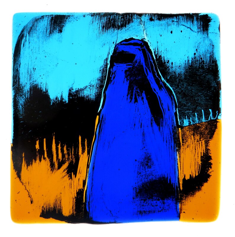 'Blue light' - 12.5 x 12.5cm, Glass & paint, 2019