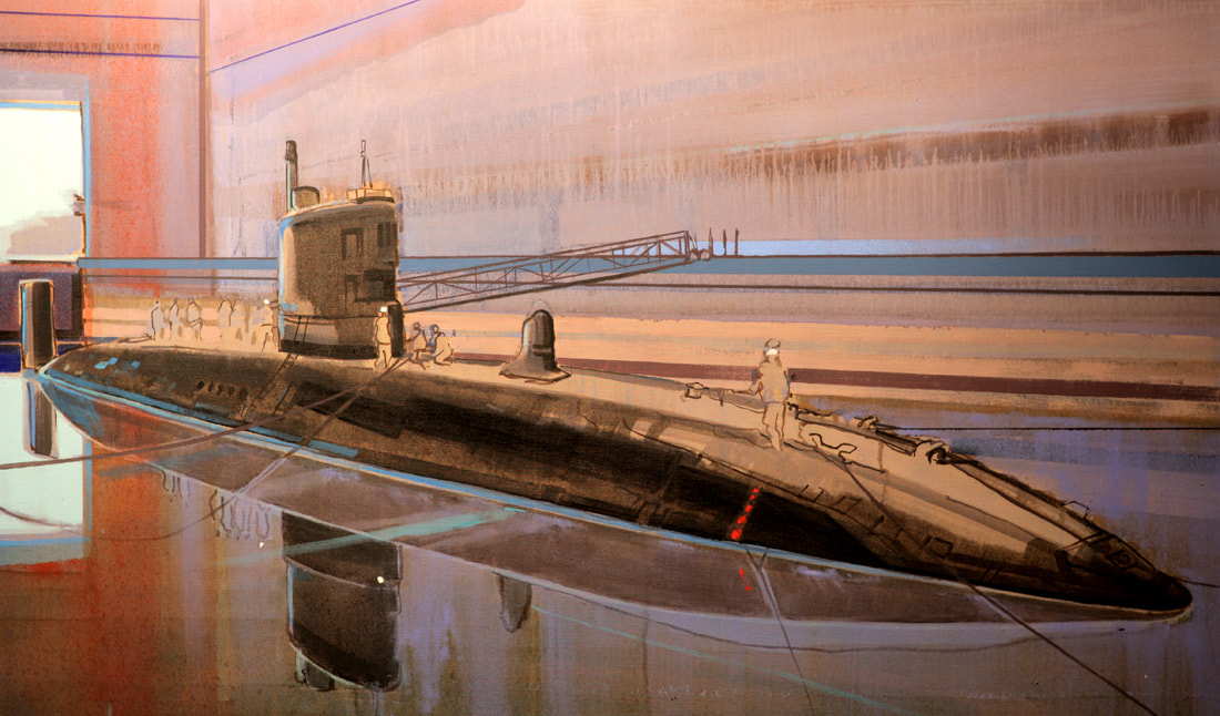 'HMS Tireless (Explosives Handling Jetty)' - 100 x 162cm, Oil on linen, 2014