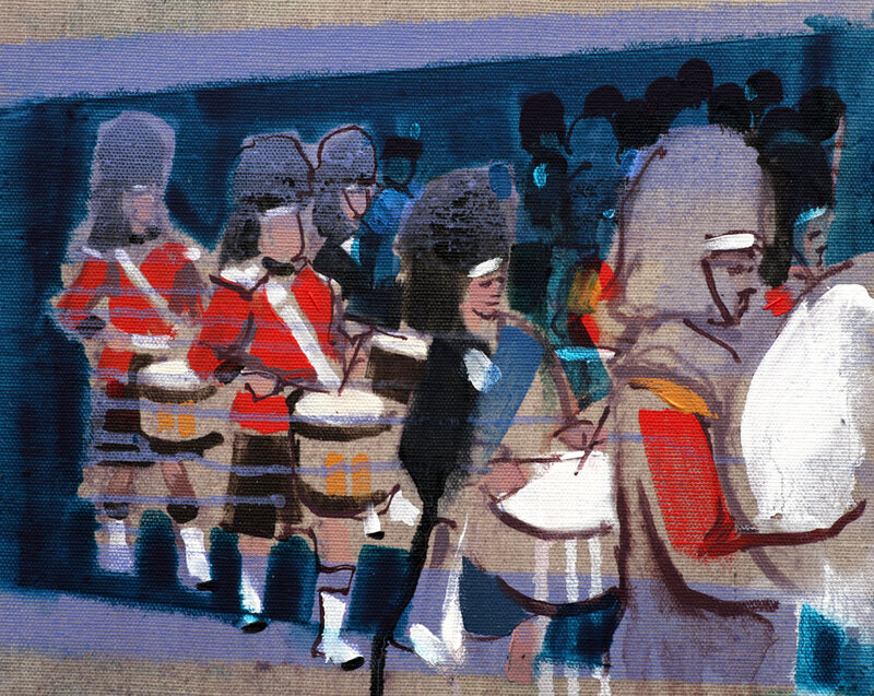 'Drummers' - 24 x 30cm, Oil on linen, 2016