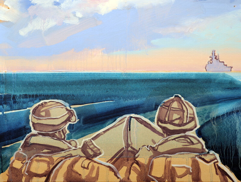 'Royal Marines Boarding Team' - 31 x 41cm, Oil on paper, 2013